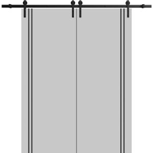 Sliding Double Barn Doors with Hardware | Planum 0016 Matte Grey and Aluminum Strips | 13FT Rail Hangers Sturdy Set | Modern Solid Panel Interior Hall Bedroom Bathroom Door