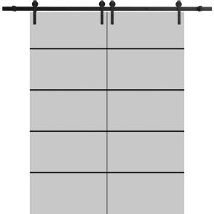 Sliding Double Barn Doors with Hardware | Planum 0015 Matte Grey and Aluminum Strips | 13FT Rail Hangers Sturdy Set | Modern Solid Panel Interior Hall Bedroom Bathroom Door