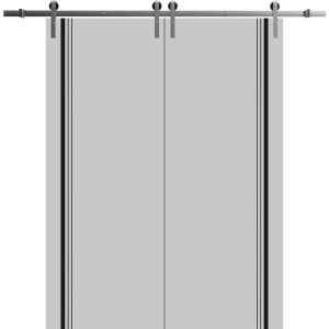 Sliding Double Barn Doors with Hardware | Planum 0011 Matte Grey and Aluminum Strips | Silver 13FT Rail Hangers Sturdy Set | Modern Solid Panel Interior Hall Bedroom Bathroom Door