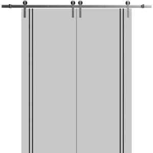 Sliding Double Barn Doors with Hardware | Planum 0016 Matte Grey and Aluminum Strips | Silver 13FT Rail Hangers Sturdy Set | Modern Solid Panel Interior Hall Bedroom Bathroom Door