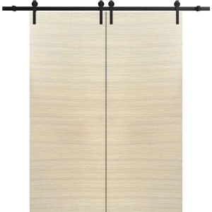 Sliding Double Barn Doors with Hardware | Planum 0010 Natural Veneer | 13FT Rail Hangers Sturdy Set | Modern Solid Panel Interior Hall Bedroom Bathroom Door