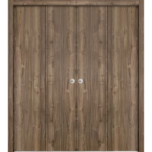 Sliding Closet Double Bi-fold Doors | Planum 0010 Walnut | Sturdy Tracks Moldings Trims Hardware Set | Wood Solid Bedroom Wardrobe Doors 