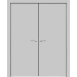 Planum Solid French Double Doors | Planum 0010 Matte Grey | Wood Solid Panel Frame Trims | Closet Bedroom Sturdy Doors 