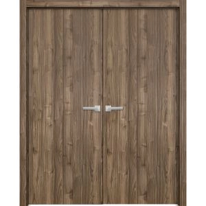 Planum Solid French Double Doors | Planum 0010 Walnut | Wood Solid Panel Frame Trims | Closet Bedroom Sturdy Doors 