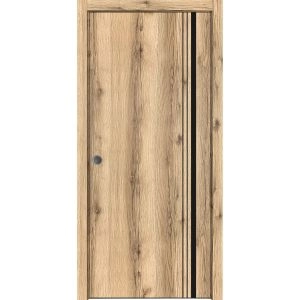 Sliding French Pocket Door with | Planum 0011 Oak and Aluminum Strips | Kit Trims Rail Hardware | Solid Wood Interior Bedroom Sturdy Doors