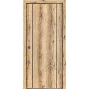 Sliding French Pocket Door with | Planum 0017 Oak and Aluminum Strips | Kit Trims Rail Hardware | Solid Wood Interior Bedroom Sturdy Doors-18" x 80"