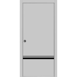 Sliding French Pocket Door with | Planum 0012 Matte Grey and Aluminum Strips | Kit Trims Rail Hardware | Solid Wood Interior Bedroom Sturdy Doors