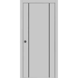 Sliding French Pocket Door with | Planum 0017 Matte Grey and Aluminum Strips | Kit Trims Rail Hardware | Solid Wood Interior Bedroom Sturdy Doors