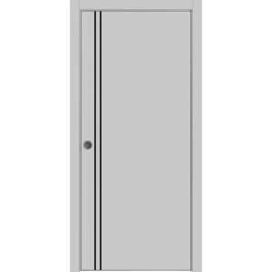 Sliding French Pocket Door with | Planum 0016 Matte Grey and Aluminum Strips | Kit Trims Rail Hardware | Solid Wood Interior Bedroom Sturdy Doors