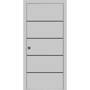Sliding French Pocket Door with | Planum 0015 Matte Grey and Aluminum Strips | Kit Trims Rail Hardware | Solid Wood Interior Bedroom Sturdy Doors
