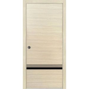 Sliding French Pocket Door with | Planum 0012 Natural Veneer and Aluminum Strips | Kit Trims Rail Hardware | Solid Wood Interior Bedroom Sturdy Doors