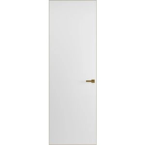 Modern Solid Hidden Door with Handle | Planum 0010 Primed with Gold Hidden Frame 42" x 80" Left-hand Outswing Gold Frame | Hinges Lock Handle | Modern Wardrobe Wood Solid Doors