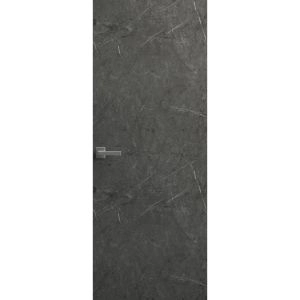 Invisible Solid Hidden Door with Handle | Planum 0010 Pietra with Black Hidden Frame 18" x 80" Right-hand Inswing Black Frame | Concealed Hinges Lock Handle | Modern Frameless Doors