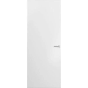 Modern Solid Hidden Door with Handle | Planum 0010 Primed with Silver Hidden Frame 42" x 108" Right-hand Outswing Silver Frame | Concealed Hinges Lock Handle | Modern Wardrobe Wood Frameless Doors