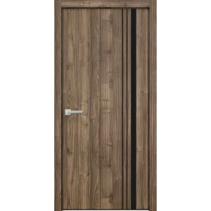 Modern Wood Interior Door with Hardware | Planum 0011 Walnut and Aluminum Strips | Single Panel Frame Trims | Bathroom Bedroom Sturdy Doors