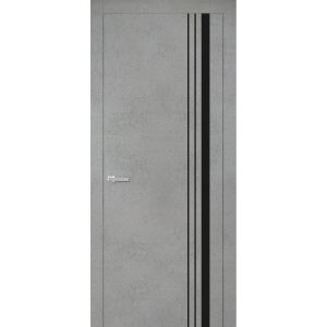 Modern Wood Interior Door with Hardware | Planum 0011 Concrete and Aluminum Strips | Single Panel Frame Trims | Bathroom Bedroom Sturdy Doors