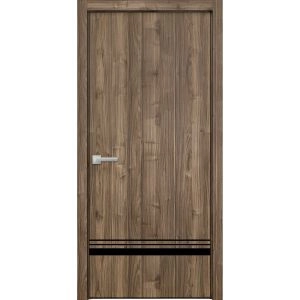 Modern Wood Interior Door with Hardware | Planum 0012 Walnut and Aluminum Strips | Single Panel Frame Trims | Bathroom Bedroom Sturdy Doors