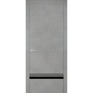 Modern Wood Interior Door with Hardware | Planum 0012 Concrete and Aluminum Strips | Single Panel Frame Trims | Bathroom Bedroom Sturdy Doors