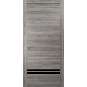 Modern Solid Interior Door with Handle | Planum 0012 Ginger Ash and Aluminum Strips | Single Regural Panel Frame Trims | Bathroom Bedroom Sturdy Doors