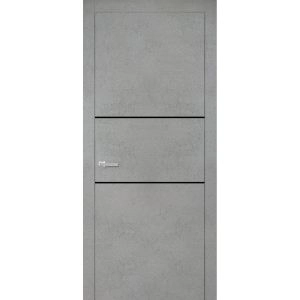 Modern Wood Interior Door with Hardware | Planum 0014 Concrete and Aluminum Strips | Single Panel Frame Trims | Bathroom Bedroom Sturdy Doors
