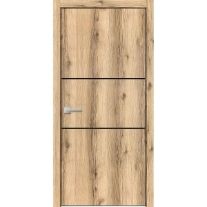 Modern Wood Interior Door with Hardware | Planum 0014 Oak and Aluminum Strips | Single Panel Frame Trims | Bathroom Bedroom Sturdy Doors