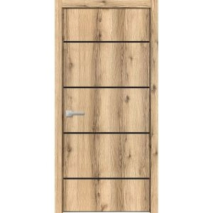 Modern Wood Interior Door with Hardware | Planum 0015 Oak and Aluminum Strips | Single Panel Frame Trims | Bathroom Bedroom Sturdy Doors