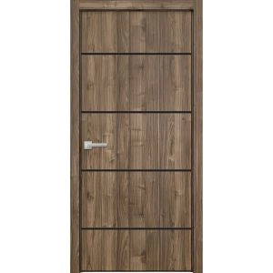 Modern Wood Interior Door with Hardware | Planum 0015 Walnut and Aluminum Strips | Single Panel Frame Trims | Bathroom Bedroom Sturdy Doors