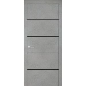 Modern Wood Interior Door with Hardware | Planum 0015 Concrete and Aluminum Strips | Single Panel Frame Trims | Bathroom Bedroom Sturdy Doors