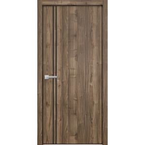 Modern Wood Interior Door with Hardware | Planum 0016 Walnut and Aluminum Strips | Single Panel Frame Trims | Bathroom Bedroom Sturdy Doors