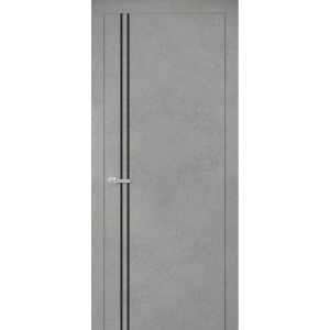 Modern Wood Interior Door with Hardware | Planum 0016 Concrete and Aluminum Strips | Single Panel Frame Trims | Bathroom Bedroom Sturdy Doors