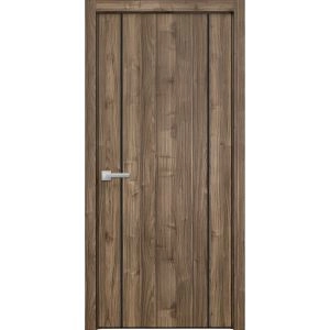 Modern Wood Interior Door with Hardware | Planum 0017 Walnut and Aluminum Strips | Single Panel Frame Trims | Bathroom Bedroom Sturdy Doors