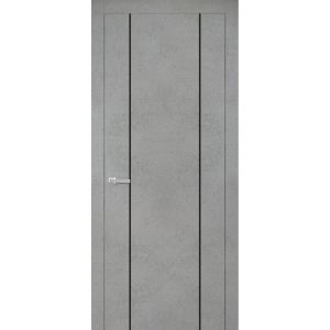 Modern Wood Interior Door with Hardware | Planum 0017 Concrete and Aluminum Strips | Single Panel Frame Trims | Bathroom Bedroom Sturdy Doors-18" x 80"