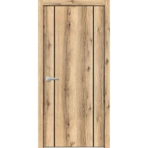Modern Wood Interior Door with Hardware | Planum 0017 Oak and Aluminum Strips | Single Panel Frame Trims | Bathroom Bedroom Sturdy Doors-18" x 80"