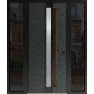 Front Exterior Aluminum Door with Hidden Handle / Hiddex 0155 Ardesia Nero / Prehung Entry Steel Metal Modern Painted W12+36+12"xH96" Right-hand Inswing