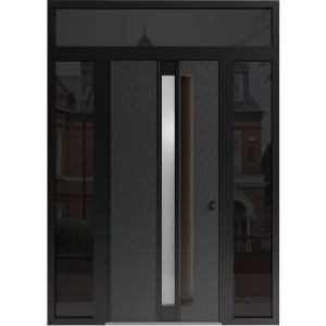 Front Exterior Aluminum Door with Hidden Handle / Hiddex 0155 Ardesia Nero / Prehung Entry Steel Metal Modern Painted W12+36+12"xH96+12" Right-hand Inswing