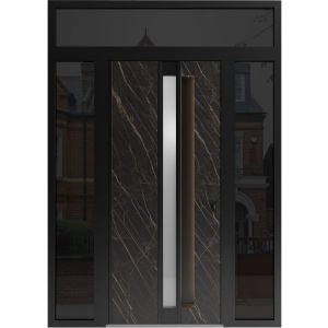 Front Exterior Aluminum Door with Hidden Handle / Hiddex 0155 Natural Noir / Prehung Entry Steel Metal Modern Painted W12+36+12"xH80+12" Right-hand Inswing