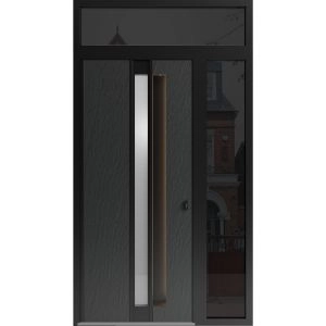 Front Exterior Aluminum Door with Hidden Handle / Hiddex 0155 Ardesia Nero / Prehung Entry Steel Metal Modern Painted W36+12"xH96+12" Right-hand Inswing