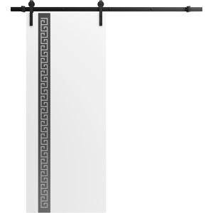 Barn Door 18 x 80 inches | Planum 0333 White Silk with Black Inserts and Frosted Glass | 6.6FT Rail Track Hardware Set | Solid Panel Interior Doors
