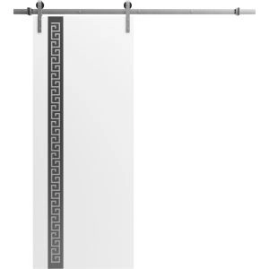 Barn Door 18 x 80 inches | Planum 0333 White Silk with Black Inserts and Frosted Glass | 6.6FT Silver Rail Track Hardware Set | Solid Panel Interior Doors