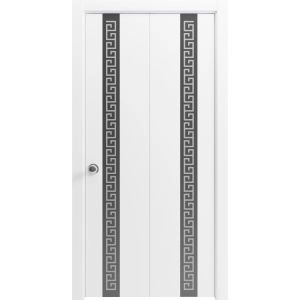 Sliding Closet Bi-fold Doors 36 x 80 inches | Planum 0333 White Silk with Black Inserts and Frosted Glass | Tracks Trims Hardware Set | Wood Solid Bedroom Wardrobe Doors