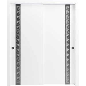 Sliding Closet Bypass Doors 36 x 80 inches | Planum 0333 White Silk with Black Inserts and Frosted Glass | Rails Hardware Set | Wood Solid Bedroom Wardrobe Doors
