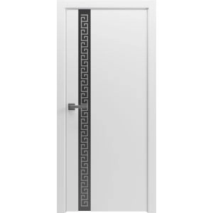Interior Door 18 x 80 inches | Planum 0333 White Silk with Black Inserts and Frosted Glass | Single Regular Panel Frame Handle | Bathroom Bedroom Doors