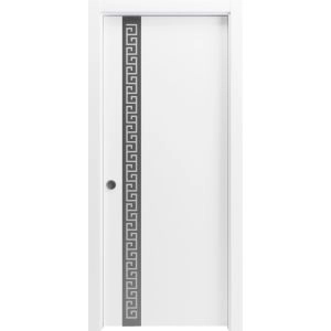 Sliding Pocket Door 18 x 84 inches | Planum 0333 White Silk with Black Inserts and Frosted Glass | Kit Rail Hardware | Solid Wood Interior Bedroom Doors