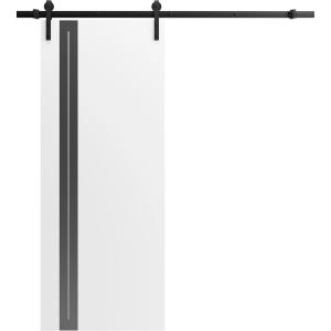 Barn Door 18 x 80 inches | Planum 0444 White Silk with Black Inserts and Frosted Glass | 6.6FT Rail Track Hardware Set | Solid Panel Interior Doors