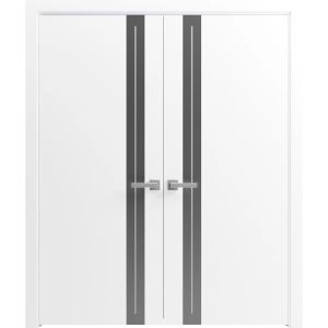 Interior Double Doors 36 x 80 inches | Planum 0444 White Silk with Black Inserts and Frosted Glass | Wood Interior Solid Panel Frame | Closet Bedroom Doors
