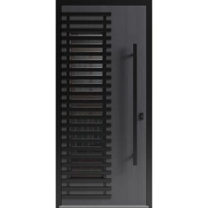 Front Exterior Aluminum Door / Ronex 0633 Grey / Prehung Entry Steel Metal Modern Painted W36"xH80" Right-hand Inswing