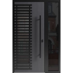 Front Exterior Aluminum Door / Ronex 0633 Grey / Prehung Entry Steel Metal Modern Painted W36+12"xH80" Right-hand Inswing