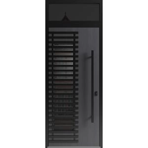 Front Exterior Aluminum Door / Ronex 0633 Grey / Prehung Entry Steel Metal Modern Painted W36"xH80+12" Right-hand Inswing