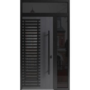 Front Exterior Aluminum Door / Ronex 0633 Grey / Prehung Entry Steel Metal Modern Painted W36+12"xH80+12" Right-hand Inswing