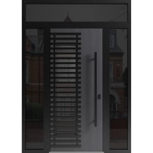 Front Exterior Aluminum Door / Ronex 0633 Grey / Prehung Entry Steel Metal Modern Painted W12+36+12"xH80+12" Right-hand Inswing